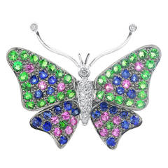 Gemstone Gold Butterfly Brooch