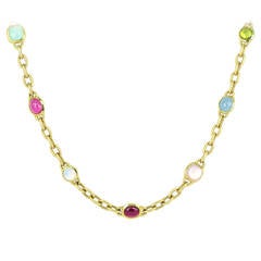 Cabochon Gemstone Gold Open Link Necklace