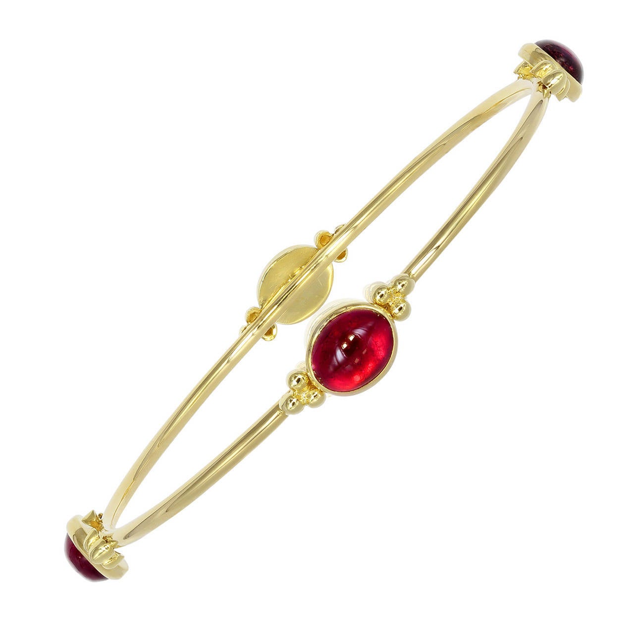 Pink Tourmaline and Gold Bangle Bracelet For Sale