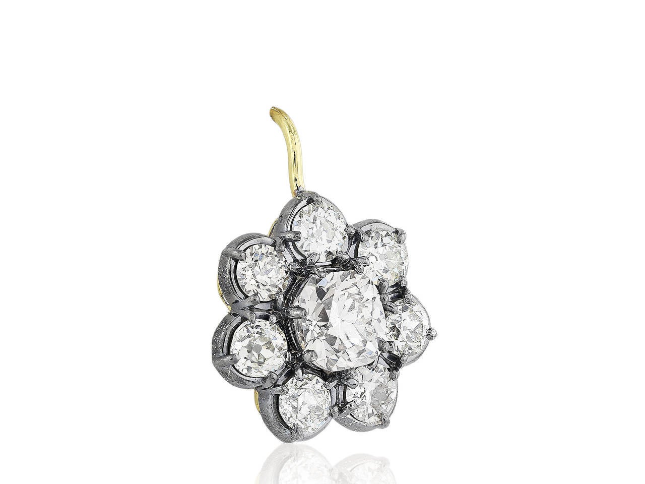 Victorian 8.60 Carat Diamond Silver Gold Cluster Earrings For Sale