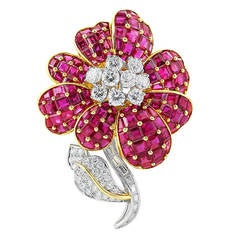Oscar Heyman Ruby and Diamond Brooch 4