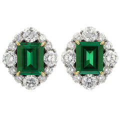 Colombian Emerald Diamond Gold Platinum Earrings