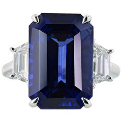 14.15 Carat Ceylon Sapphire Diamond Platinum Three Stone Ring
