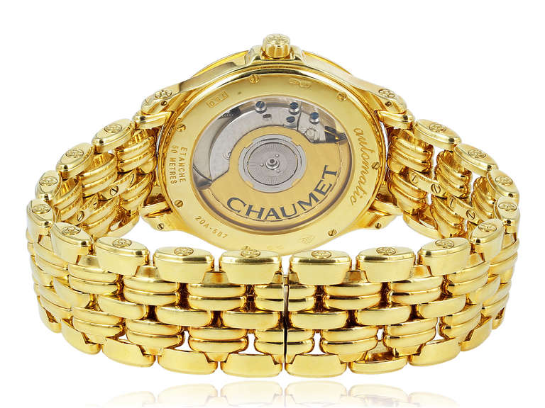 Chaumet Lady's Yellow Gold Wristwatch with Power Reserve and Bracelet In Excellent Condition In Chestnut Hill, MA