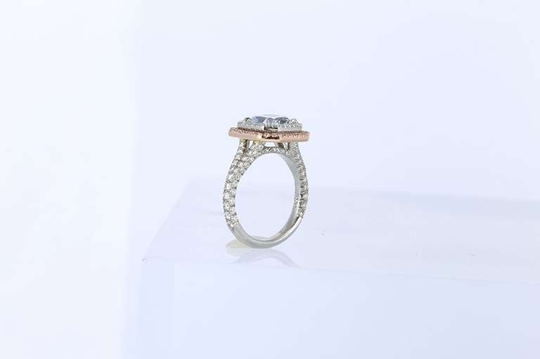 2.44 Carat GIA Cert Natural Blue Radiant Cut Diamond Gold Platinum Ring In New Condition In Chestnut Hill, MA