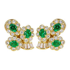 Emerald and Diamond Floral Cluster Earrings