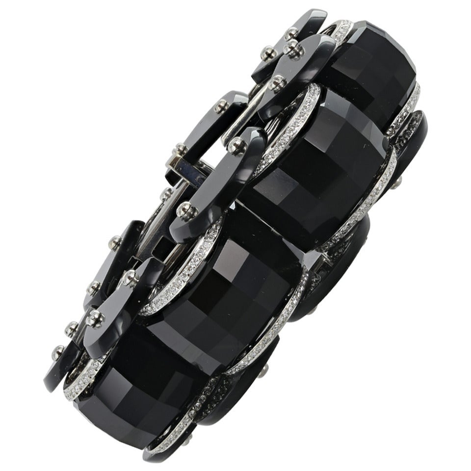 Black Onyx Diamond Gold Flexible Link Bracelet