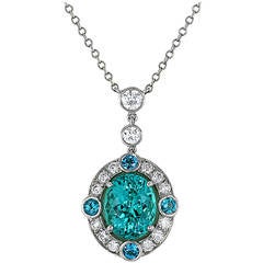 Paraiba Color Tourmaline Diamond Gold Platinum Pendant Necklace