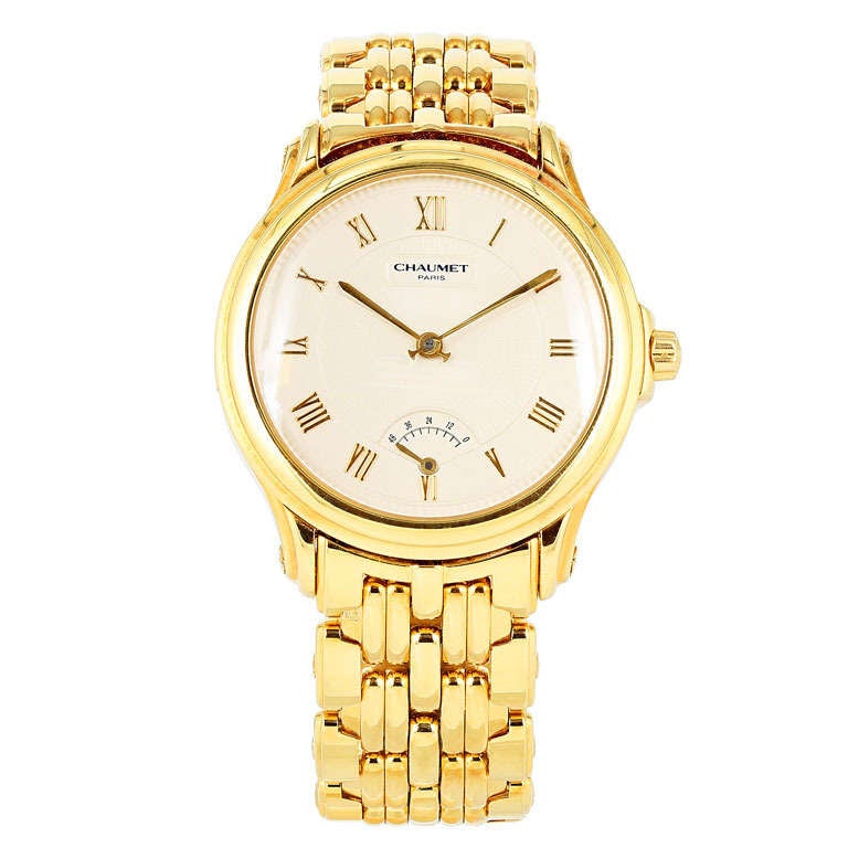 Chaumet Lady's Yellow Gold Wristwatch with Power Reserve and Bracelet