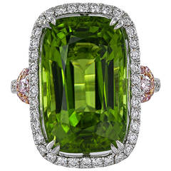 14.63 Carat Cushion Cut Peridot Pink White Diamond Ring 9