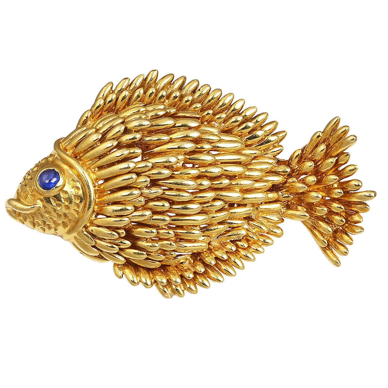 Tiffany & Co. Sapphire Gold Fish Brooch For Sale