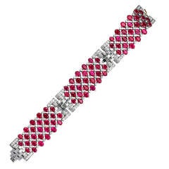40 Carat Burma Ruby Diamond Platinum Bracelet