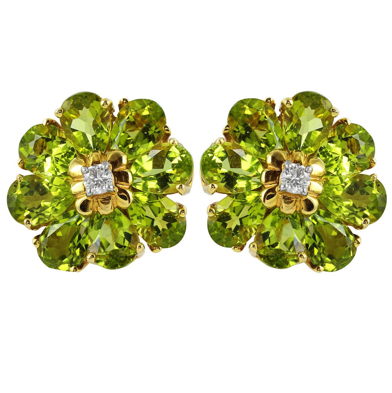 Peridot Diamond Gold Flower Earrings For At 1stdibs Peridot Diamond Gold Flower Earrings For