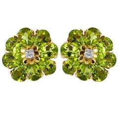 Peridot Diamond Gold Flower Earrings 2