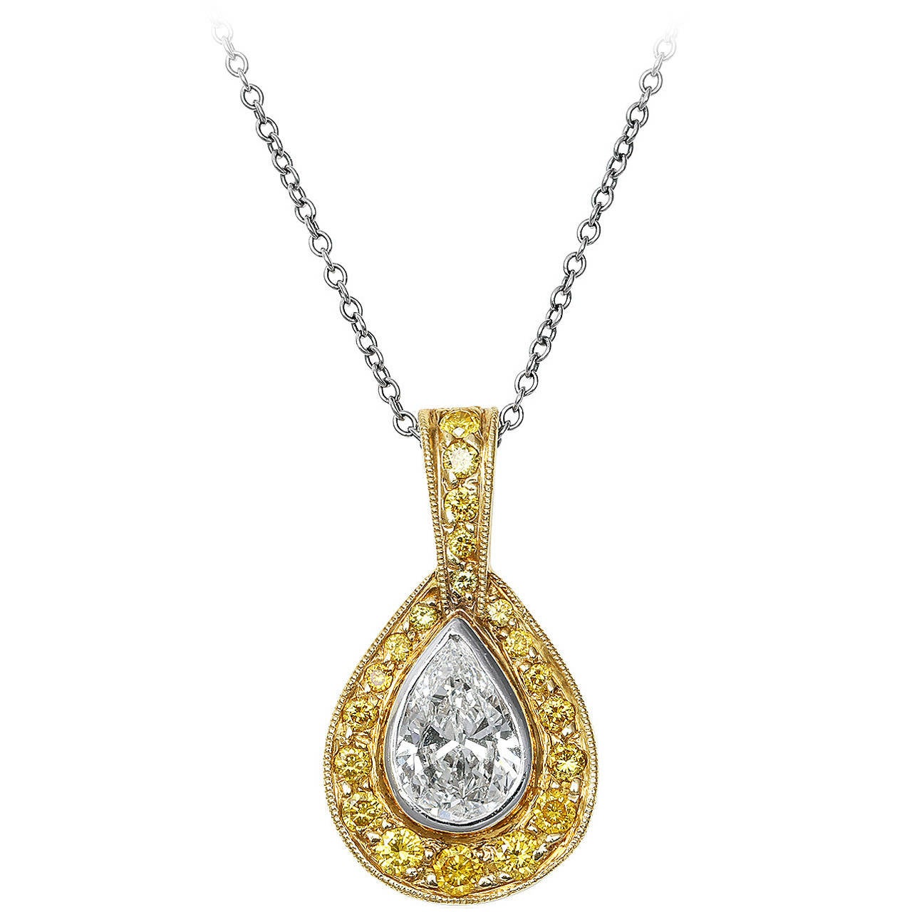 .92 Carat GIA Cert Pear Shaped Diamond Gold Platinum Pendant For Sale