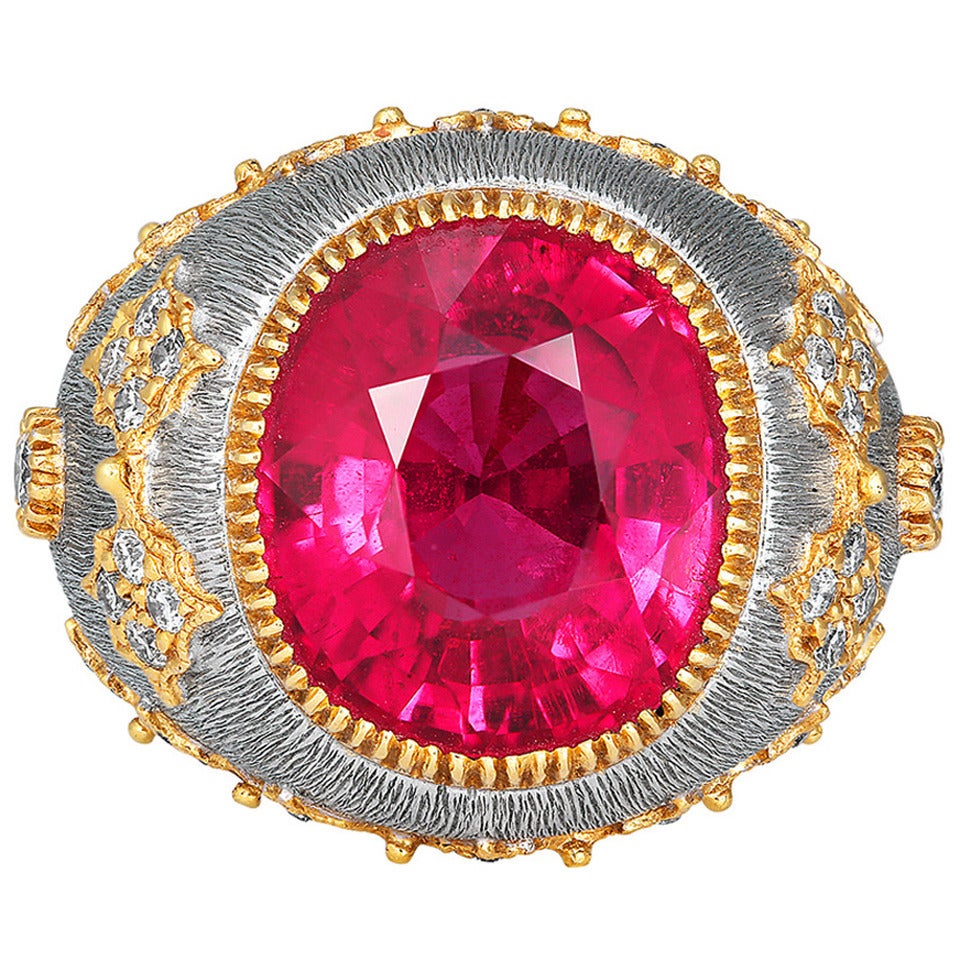 10.67 Carat Pink Tourmaline Diamond Gold Dome Ring For Sale