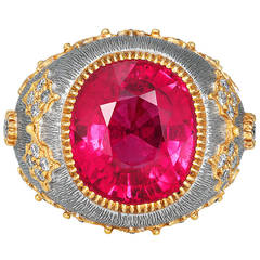 10.67 Carat Pink Tourmaline Diamond Gold Dome Ring 6
