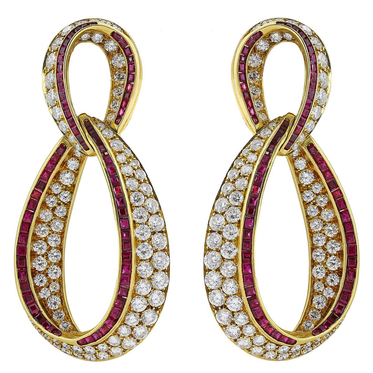 Van Cleef 
Arpels Ruby Diamond Gold Door Knocker Earrings
