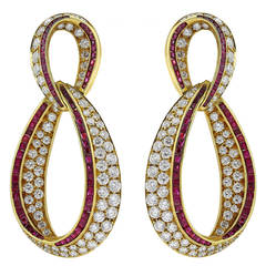 Van Cleef & Arpels Ruby Diamond Gold Door Knocker Earrings