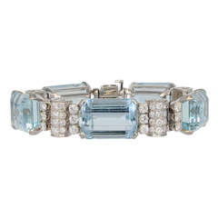 100 Carats Aquamarine Diamond Platinum Bracelet 