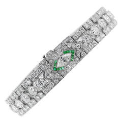 Antique Art Deco Diamond and Emerald Bracelet