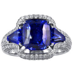 4.73 Carat Sapphire Diamond Gold Three Stone Ring 8