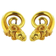 Ilias Lalaounis Gold Rams Head Earrings