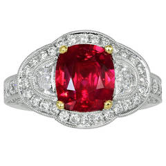 2.55 Carat Ruby Diamond Gold Three-Stone Ring