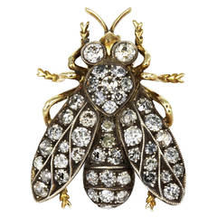 Antique Victorian Diamond Gold Bee Brooch
