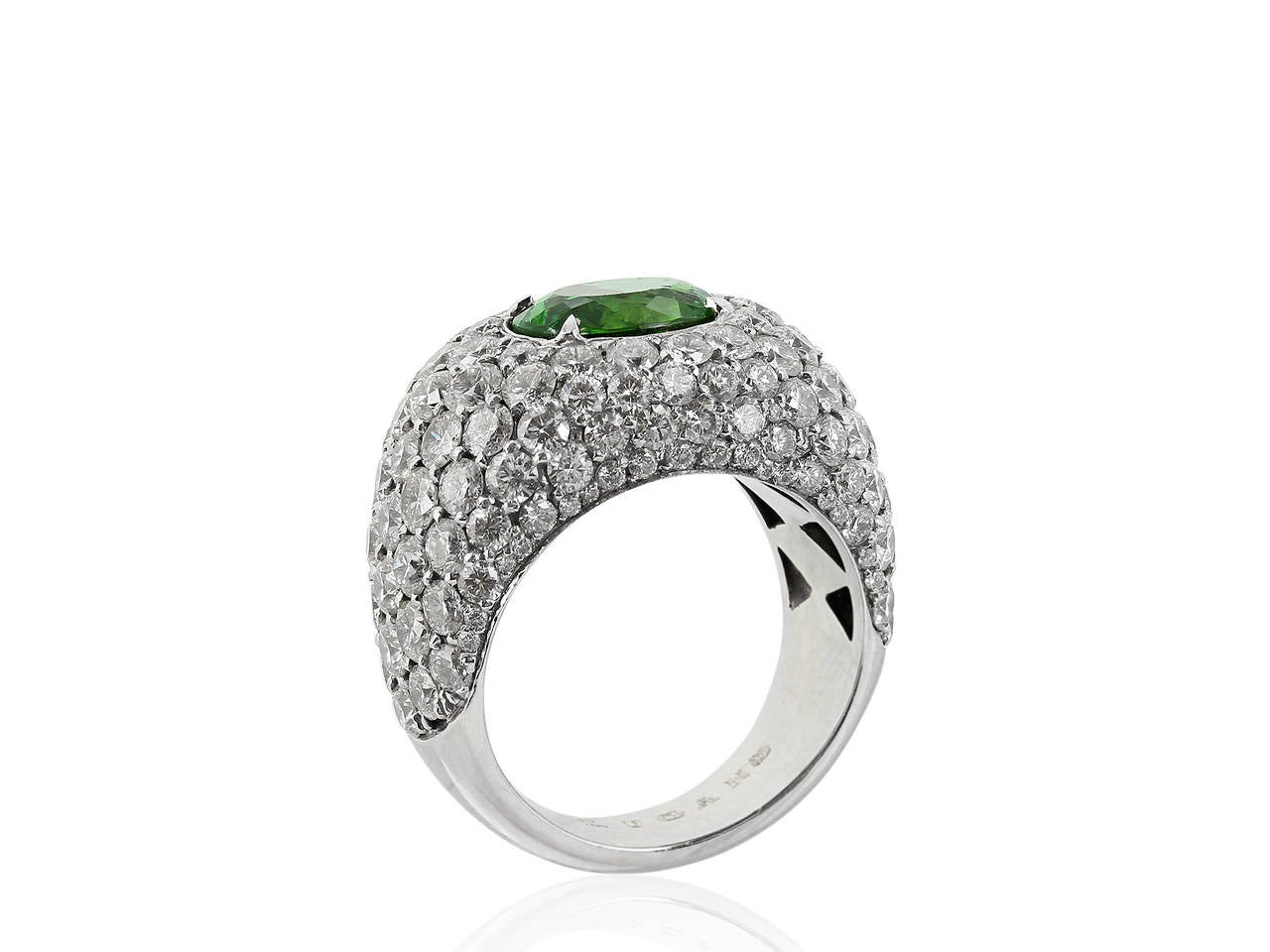 Contemporary GIA Cert Paraiba Green Tourmaline Diamond Gold Dome Ring For Sale
