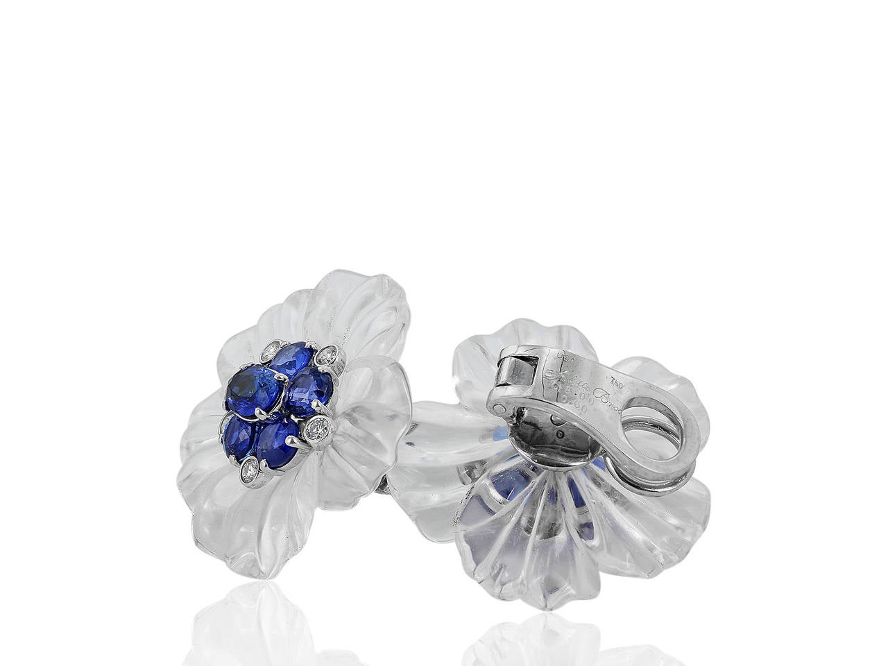 Contemporary Crystal Sapphire Diamond Gold Floral Earrings