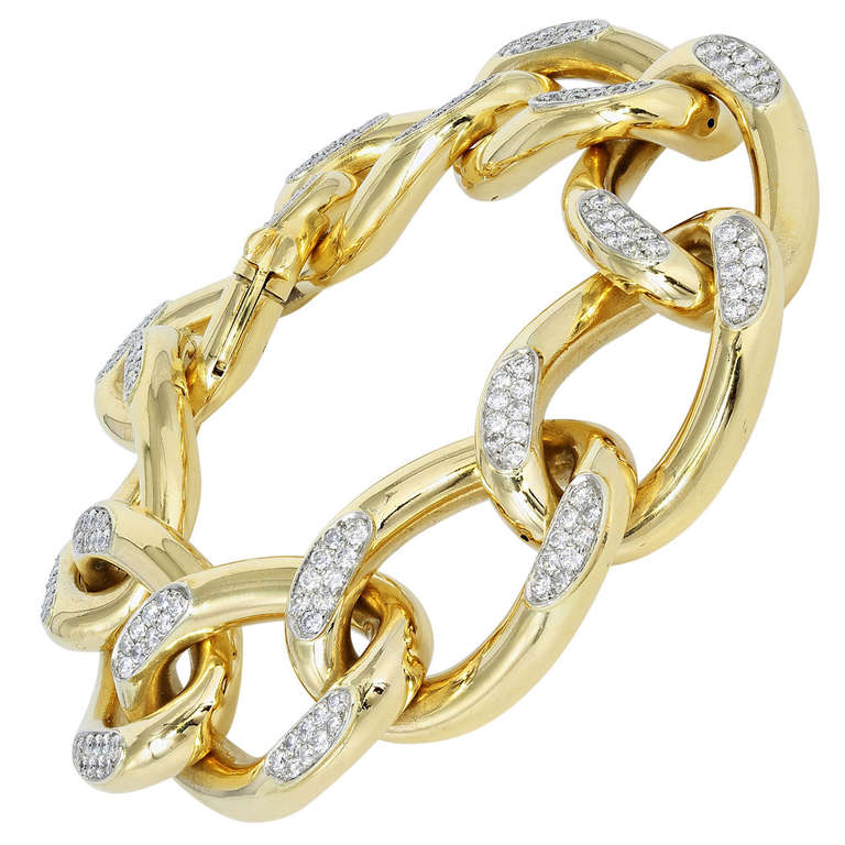 Yellow Gold & Diamond Flexible Open Link 1960's Cartier Bracelet For Sale