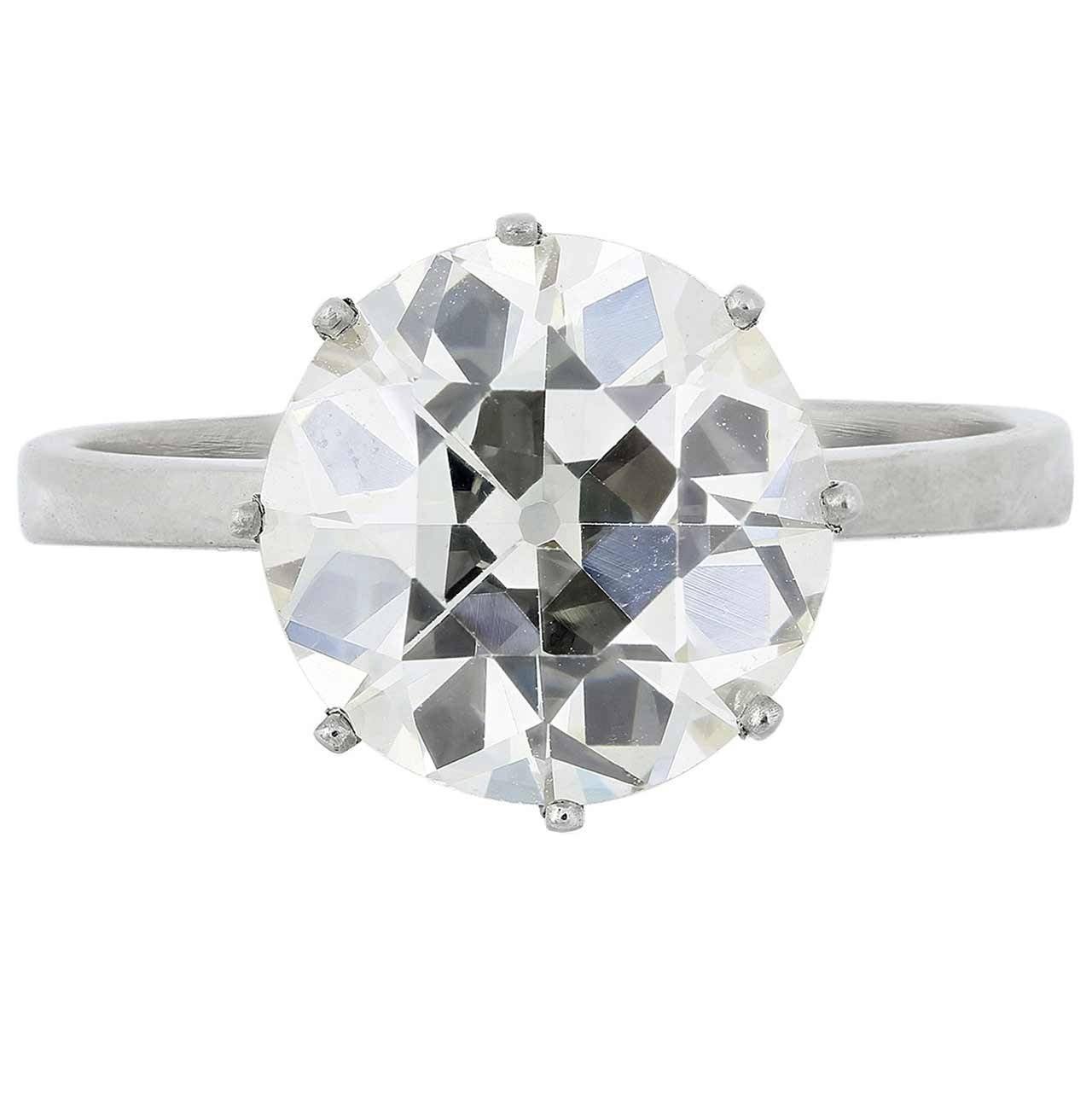 4.06 Carat Old European Cut Diamond Platinum Ring For Sale