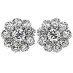 1.40 Carat Diamond Platinum Cluster Earrings