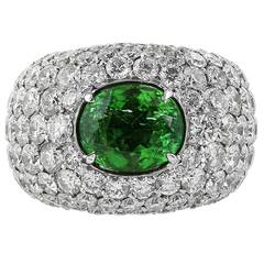 GIA Cert Paraiba Green Tourmaline Diamond Gold Dome Ring