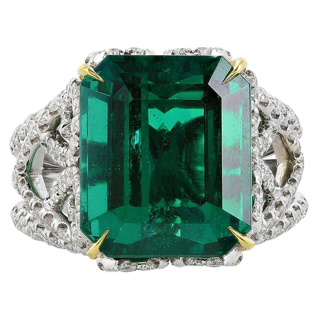 10.18 Carat Emerald Diamond Two-Color Gold Ring For Sale