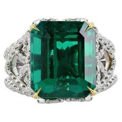10.18 Carat Emerald Diamond Two Color Gold Ring 10