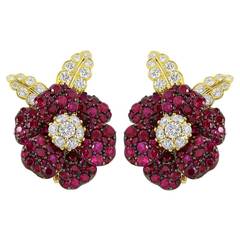 Aletto Brothers Ruby Diamond Gold Floral Earrings 1