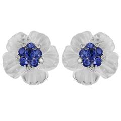 Crystal Sapphire Diamond Gold Floral Earrings