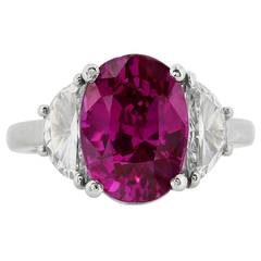 6.44 Carat Purple Pink Unheated Sapphire Diamond Platinum Three Stone Ring