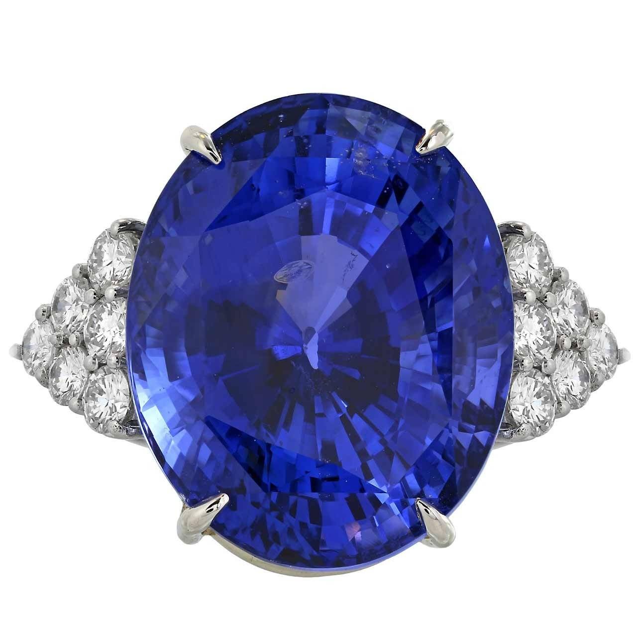 50.14 Carat Sapphire Diamond Platinum Three Stone Ring For Sale