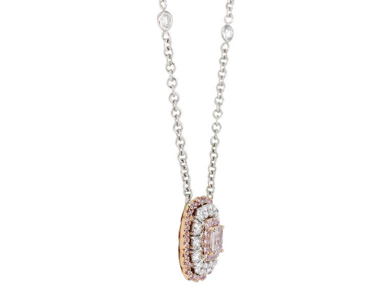 Natural Pink and White Diamond Gold Cluster Pendant In New Condition For Sale In Chestnut Hill, MA