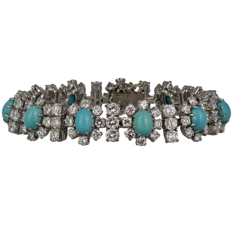 French Turquoise and Diamond  Bracelet