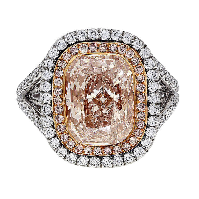 4.36 Carat Cushion Cut Natural Pink Diamond Ring For Sale