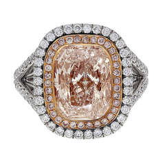 4.36 Carat Cushion Cut Natural Pink Diamond Ring