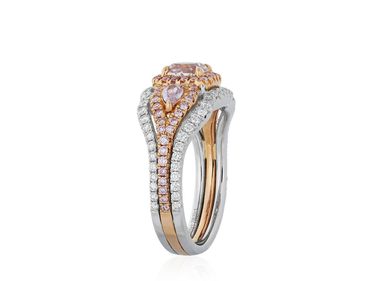 Contemporary 1.16 Carat Pink Diamond Gold Three Stone Ring