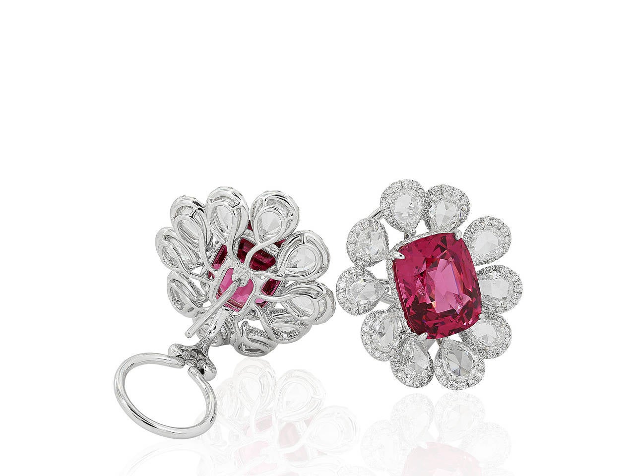 14.69 Carat Pink Spinel Diamond Gold Cluster Earrings