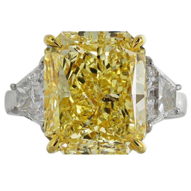 10 Carat Fancy Intense Yellow Diamond Gold Three Stone Engagement Ring ...