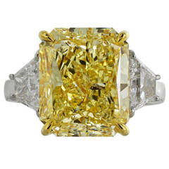 10 Carat Fancy Intense Yellow Diamond Gold Three Stone Engagement Ring