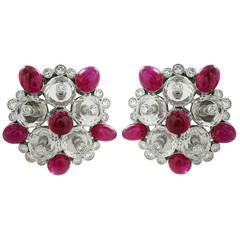 Crystal Ruby Diamond Gold Earrings